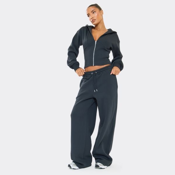EGO Drawstring Waist Wide Leg Joggers In Dark Navy, Women's Size UK 6 - 2