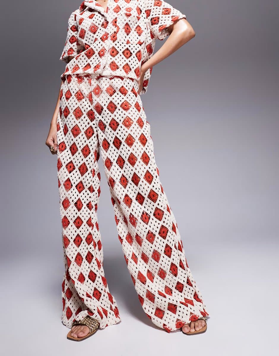 ASOS South Beach crochet  beach co-ord in cream and rust