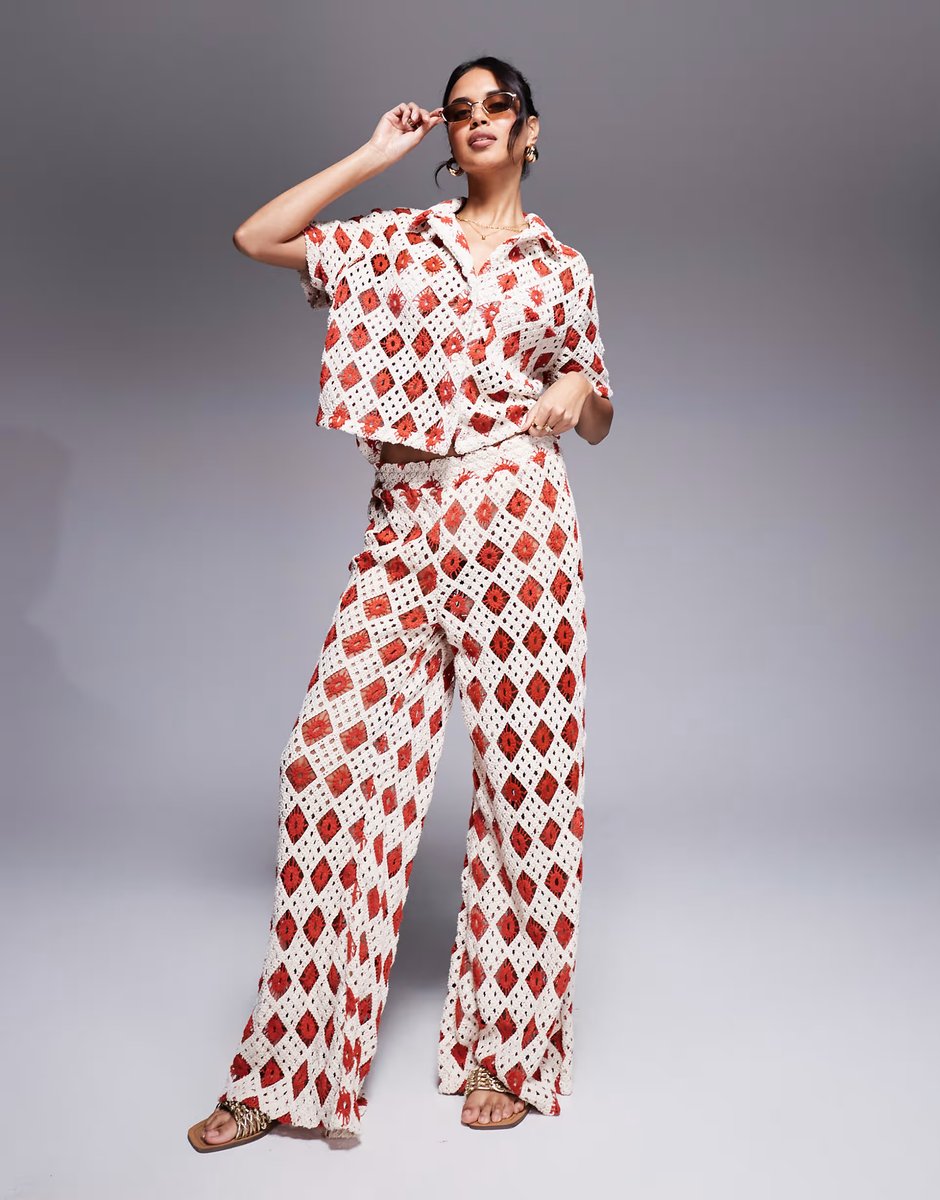 ASOS South Beach crochet  beach co-ord in cream and rust - 2