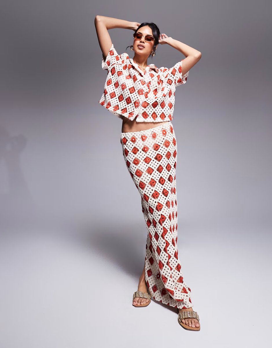 ASOS South Beach crochet  beach co-ord in cream and rust - 4