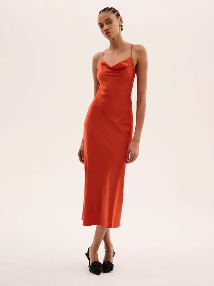 OMNES Riviera Midi Dress in Brick Orange - 1