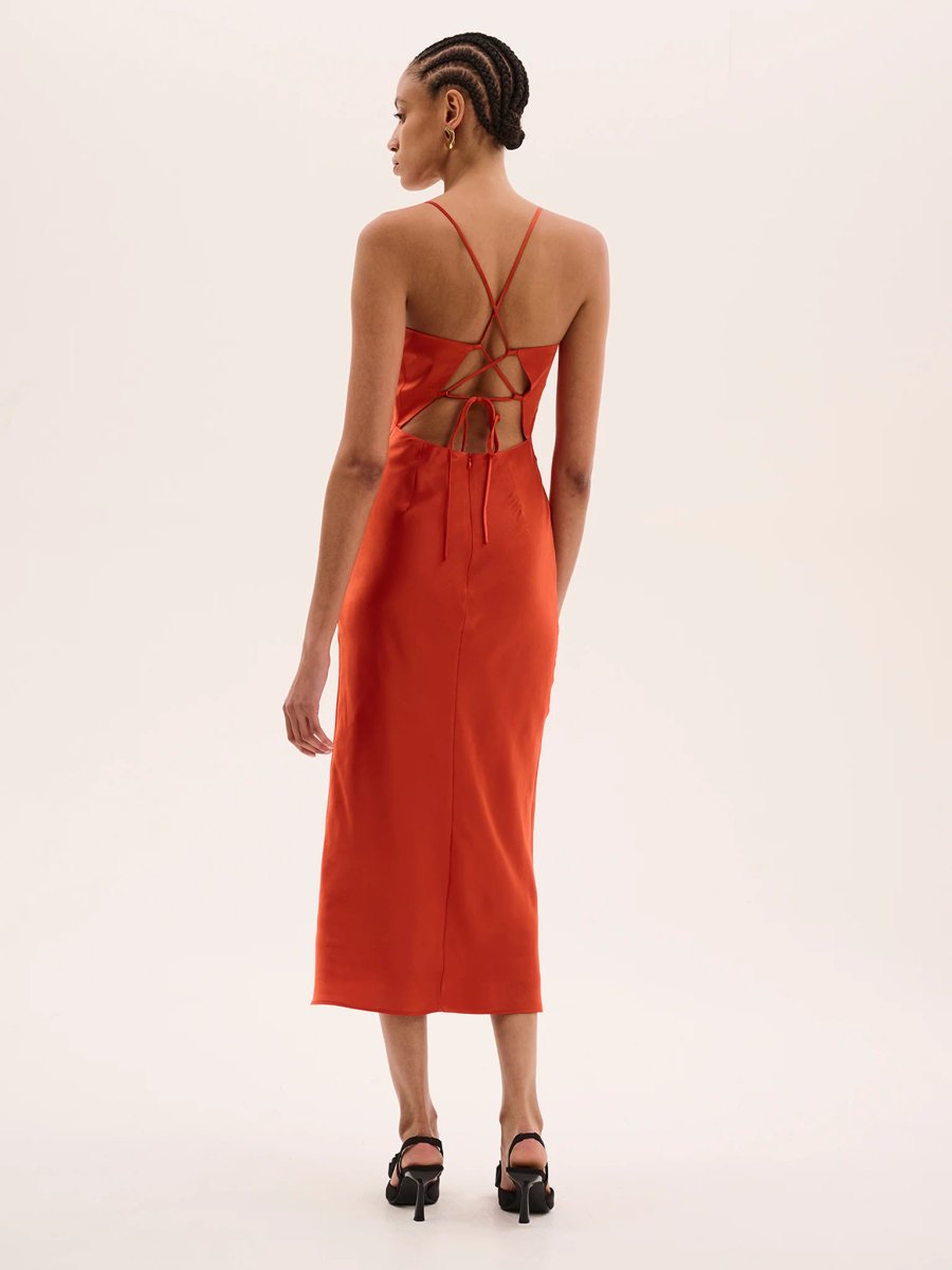OMNES Riviera Midi Dress in Brick Orange - 3