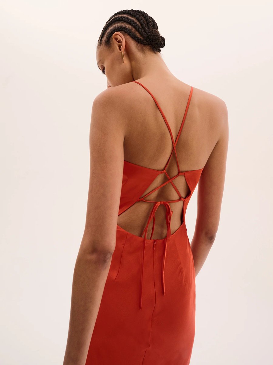 OMNES Riviera Midi Dress in Brick Orange - 4