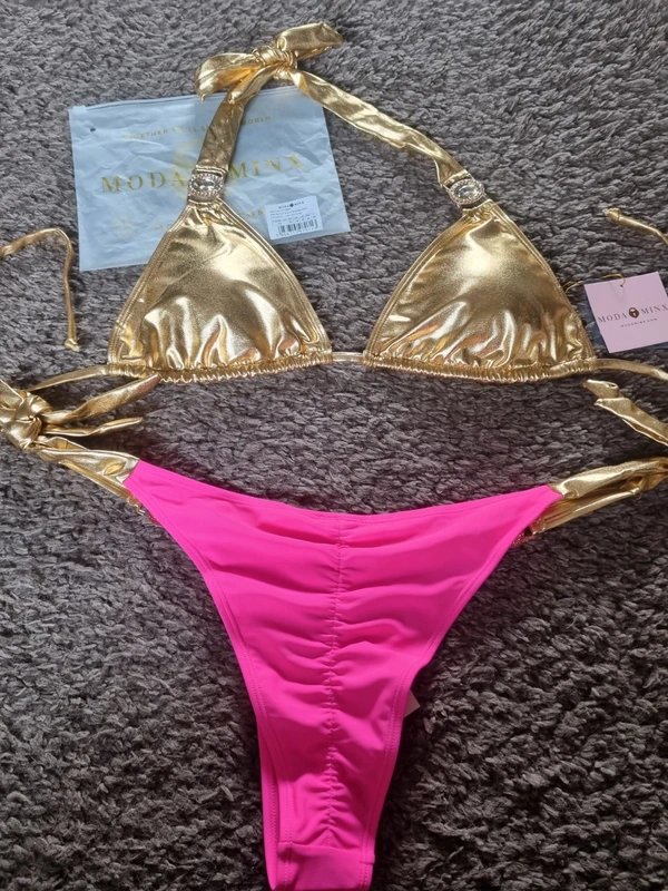 Moda Minx Moda Minx pink and gold bikini set size XL - 3