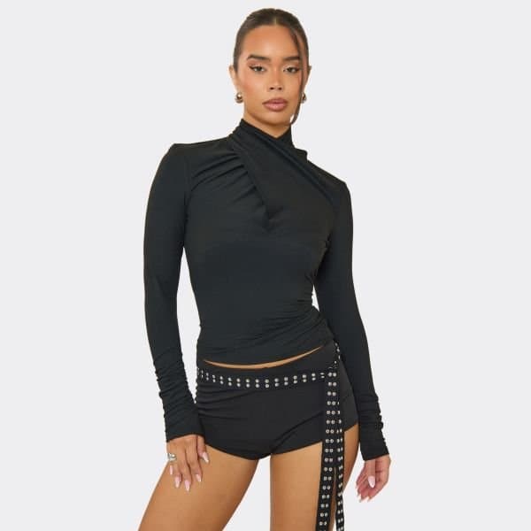 EGO EGO High Neck Wrap Detail Top