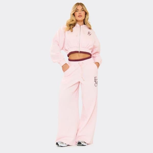 EGO EGO Pink Tie Contrast Waistband Wide Leg Joggers