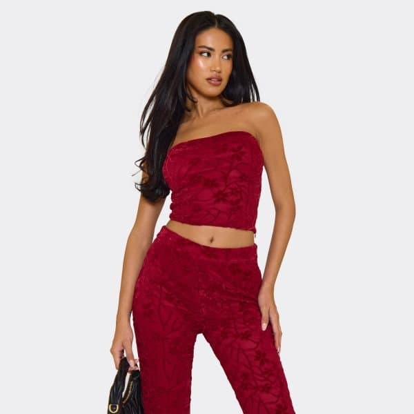 EGO EGO Bandeau Top in Burgundy Red Floral Lace