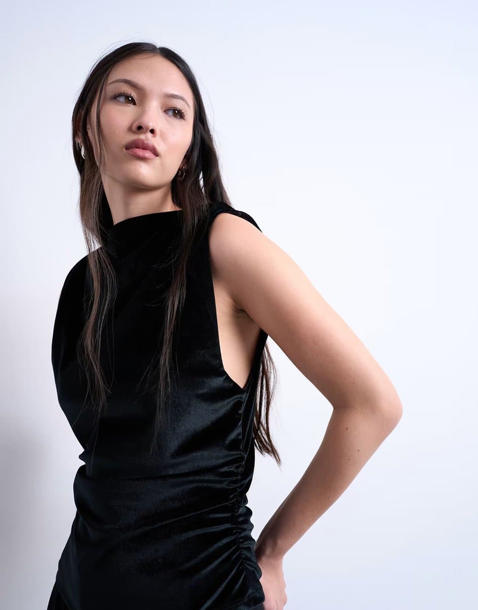 ASOS Topshop Velvet Ruche Side Top