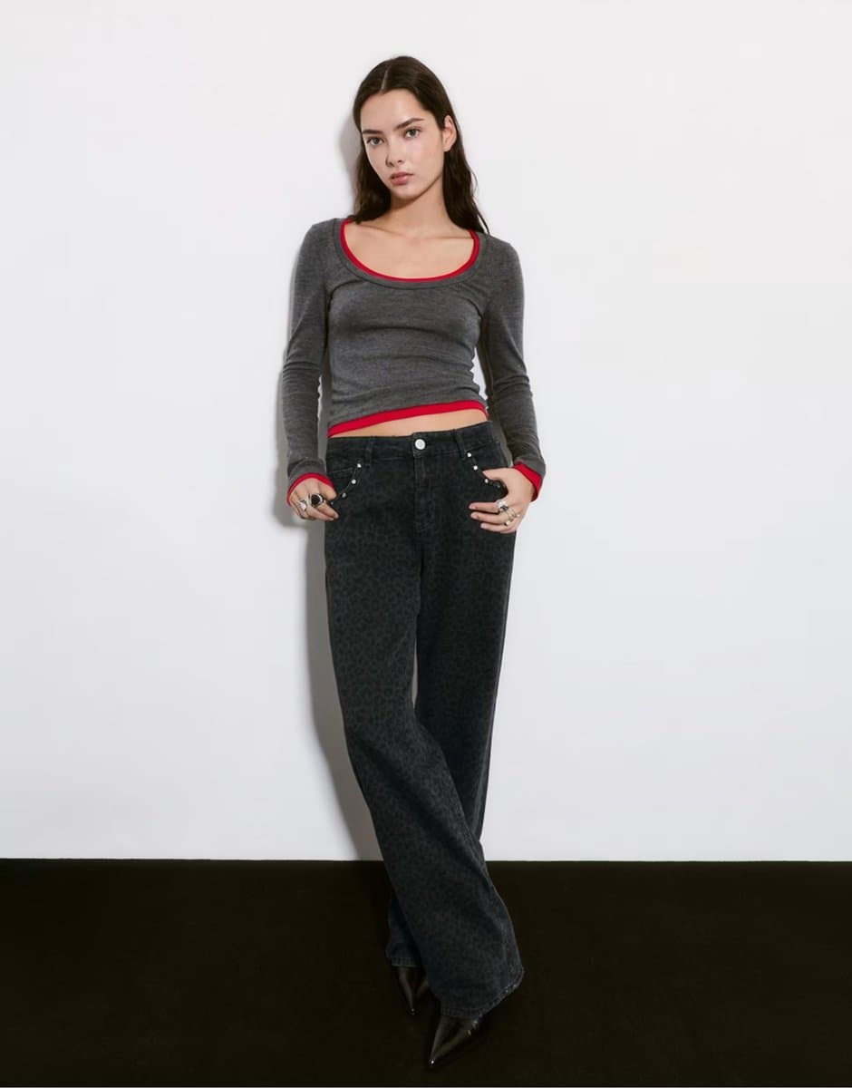 ASOS Pull&Bear Leopard stud jeans in grey