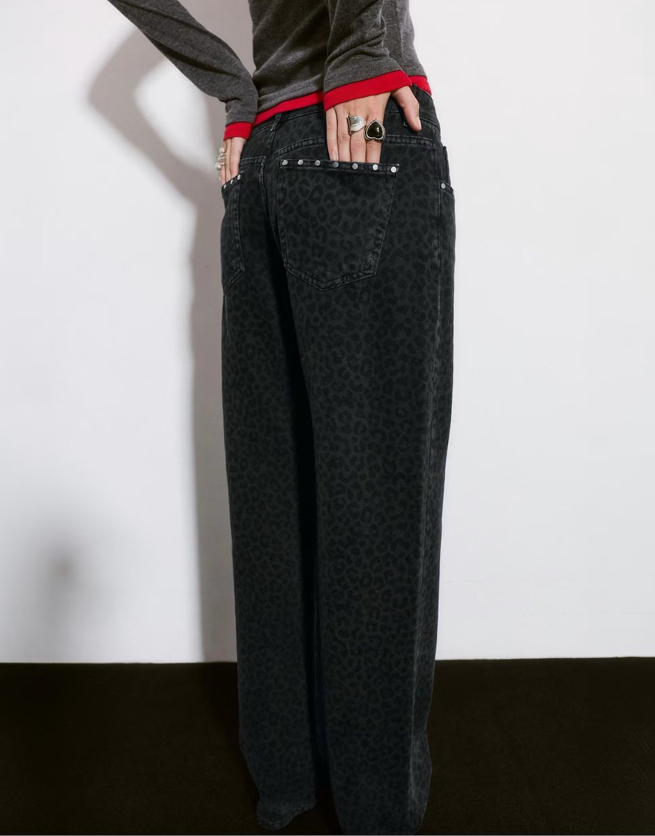 ASOS Pull&Bear Leopard stud jeans in grey - 2