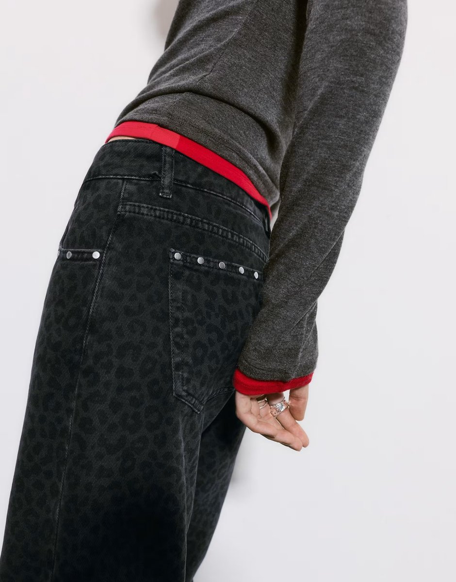 ASOS Pull&Bear Leopard stud jeans in grey - 3