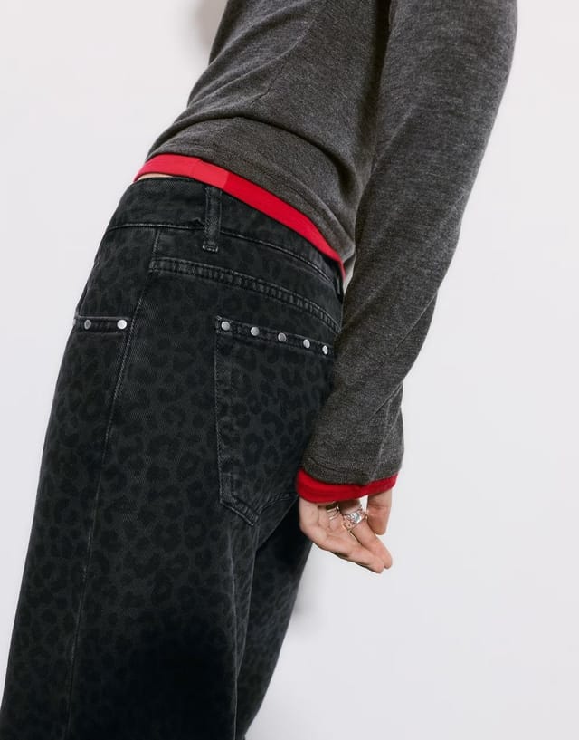 ASOS Pull&Bear Leopard stud jeans in grey - 3