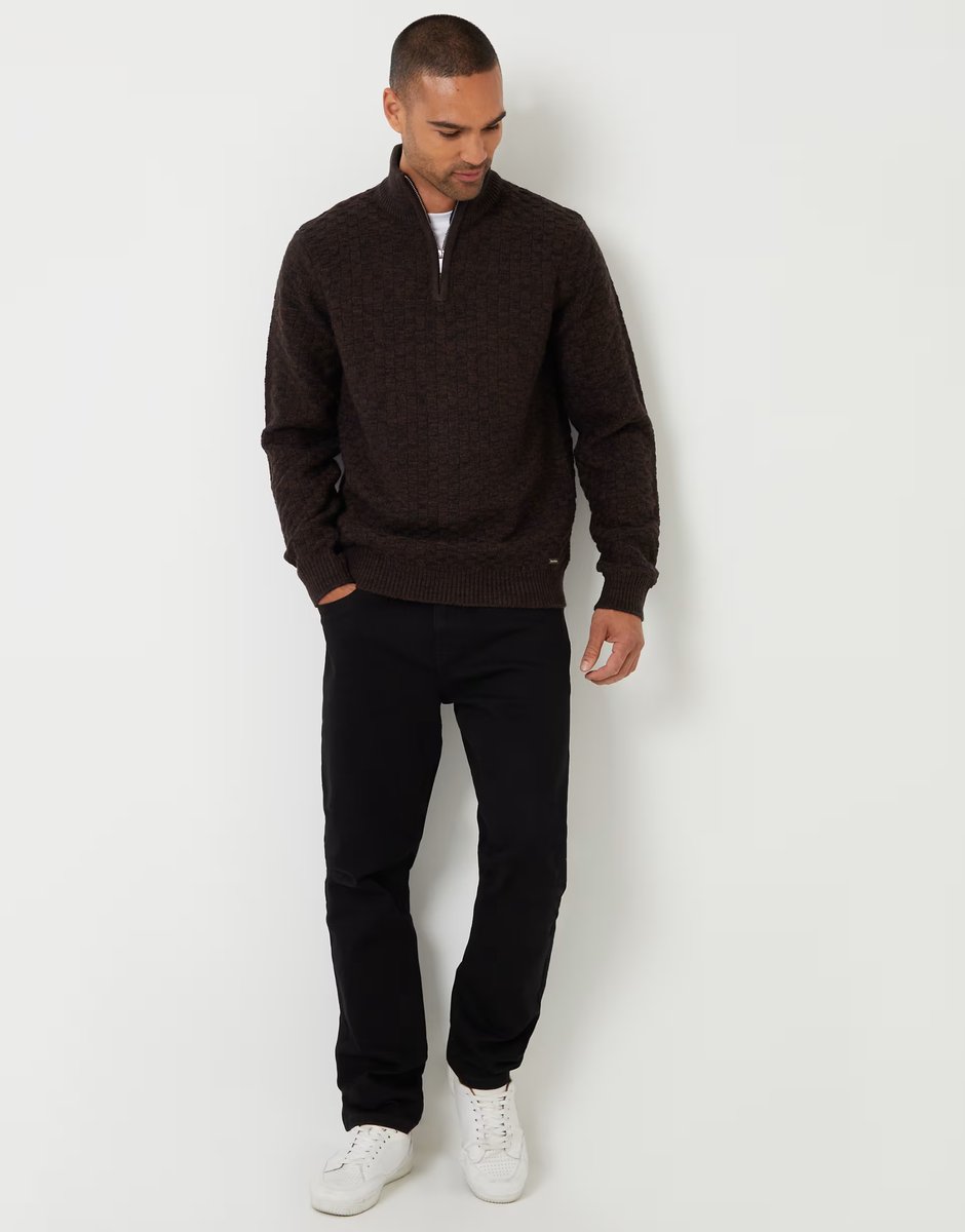 ASOS Threadbare Textured quarter zip jumper with wool in brown - 2