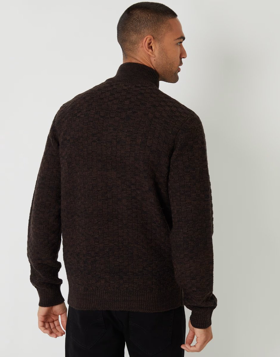 ASOS Threadbare Textured quarter zip jumper with wool in brown - 3
