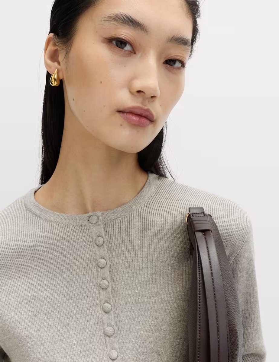 Marks & Spencer M&S Soft Touch Crew Neck Peplum Fitted Cardigan Grey Marl - 2