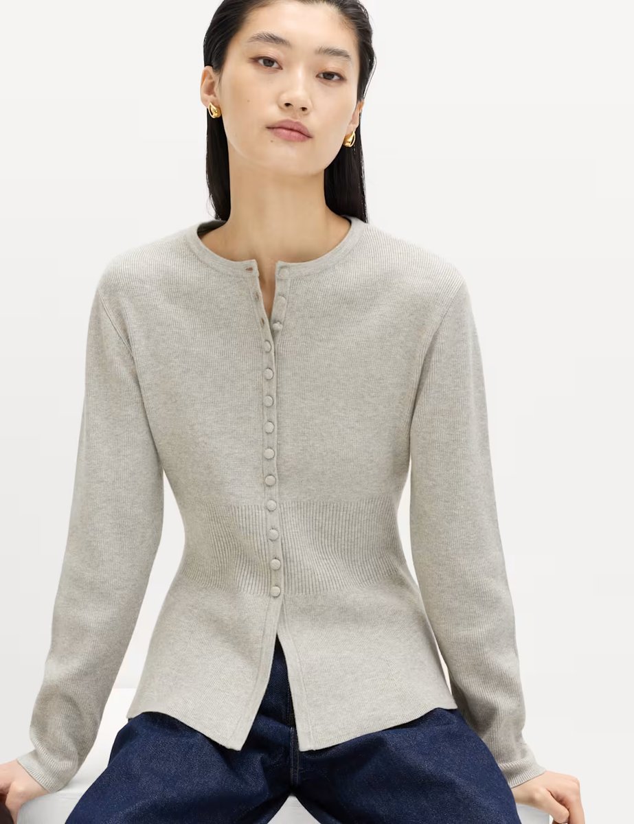 Marks & Spencer M&S Soft Touch Crew Neck Peplum Fitted Cardigan Grey Marl - 3