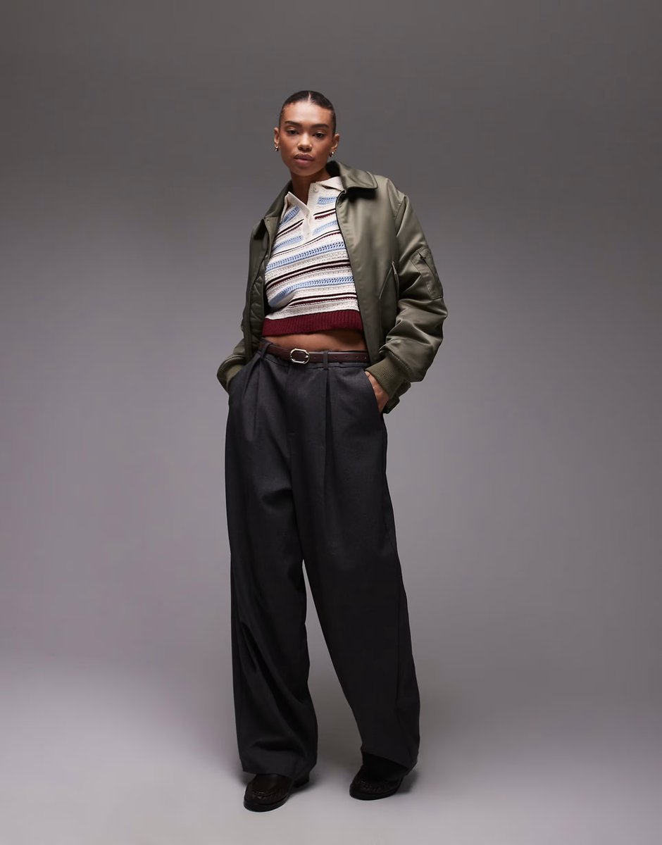 ASOS Topshop knitted crochet polo top in burgundy, blue and ecru stripe - 3