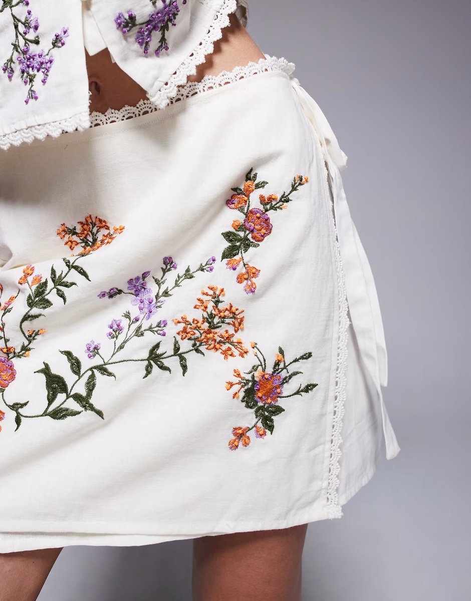 ASOS River island embroidered linen wrap skirt co ord in white  - 2