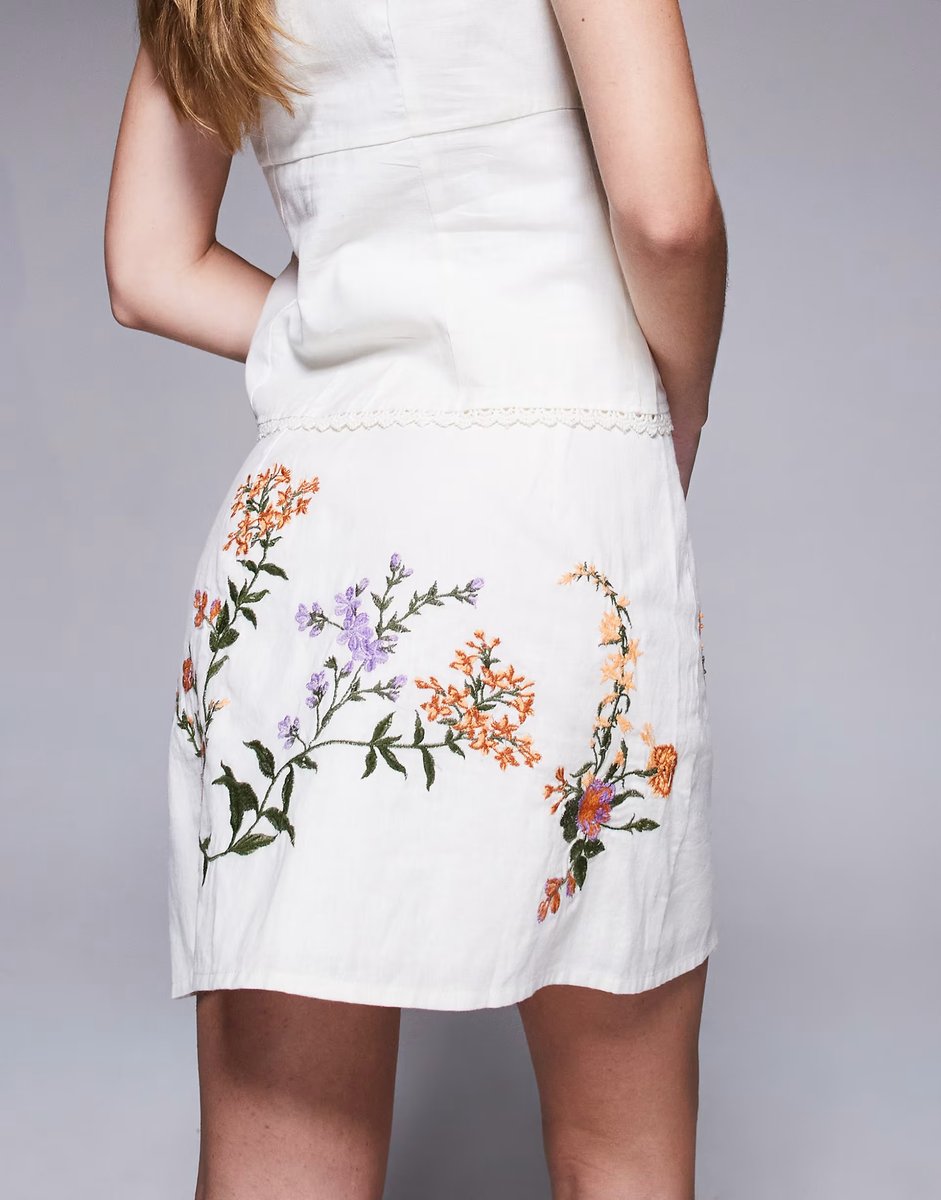 ASOS River island embroidered linen wrap skirt co ord in white  - 3