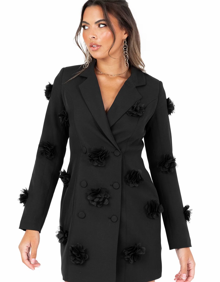ASOS Maya 3d flower blazer dress in black - 4