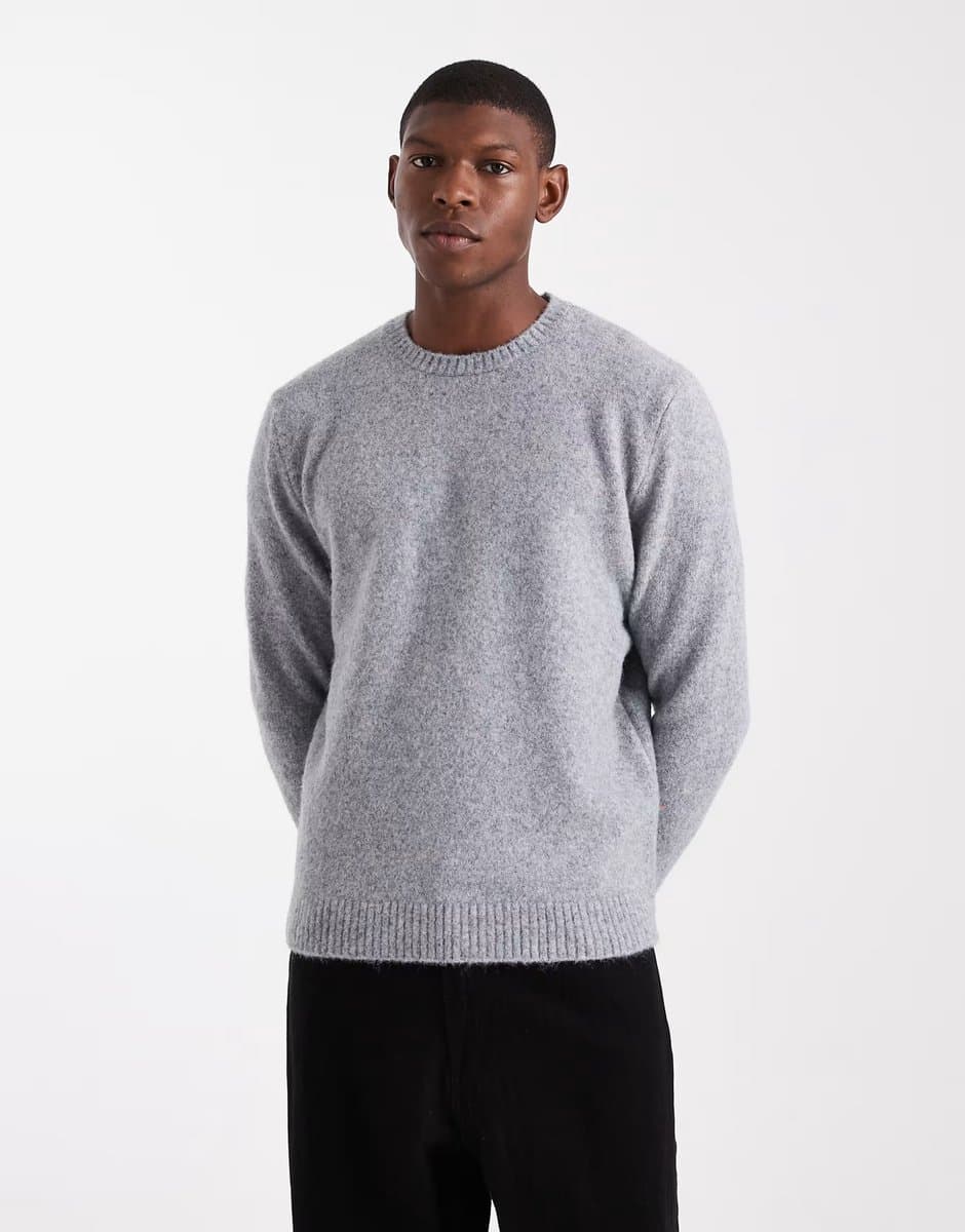 ASOS ASOS DESIGN relaxed knitted crew neck jumper in grey marl