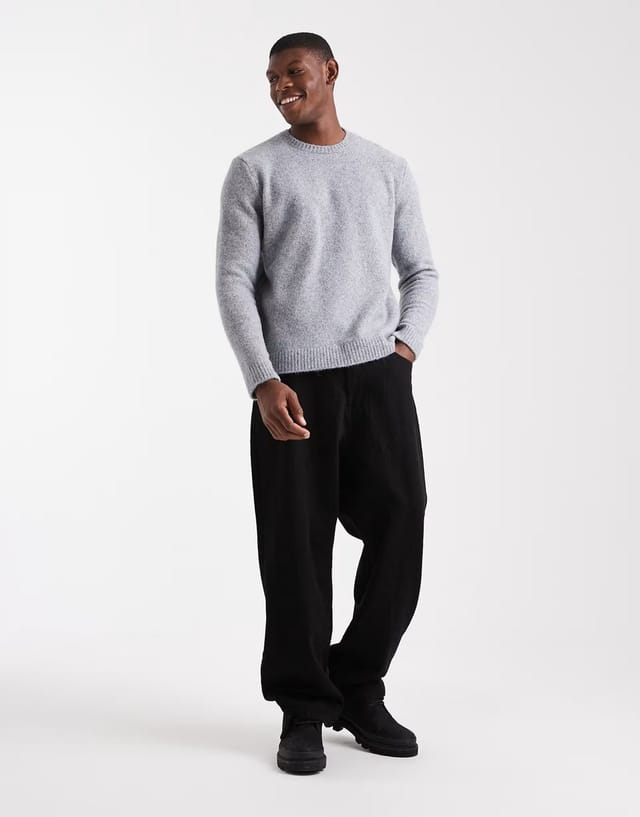 ASOS ASOS DESIGN relaxed knitted crew neck jumper in grey marl - 2