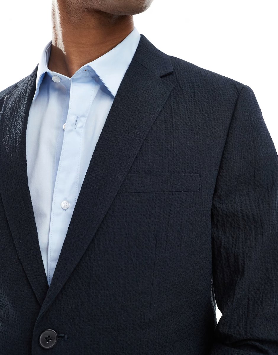 ASOS Jack & Jones Premium seersucker suit jacket in navy - 2