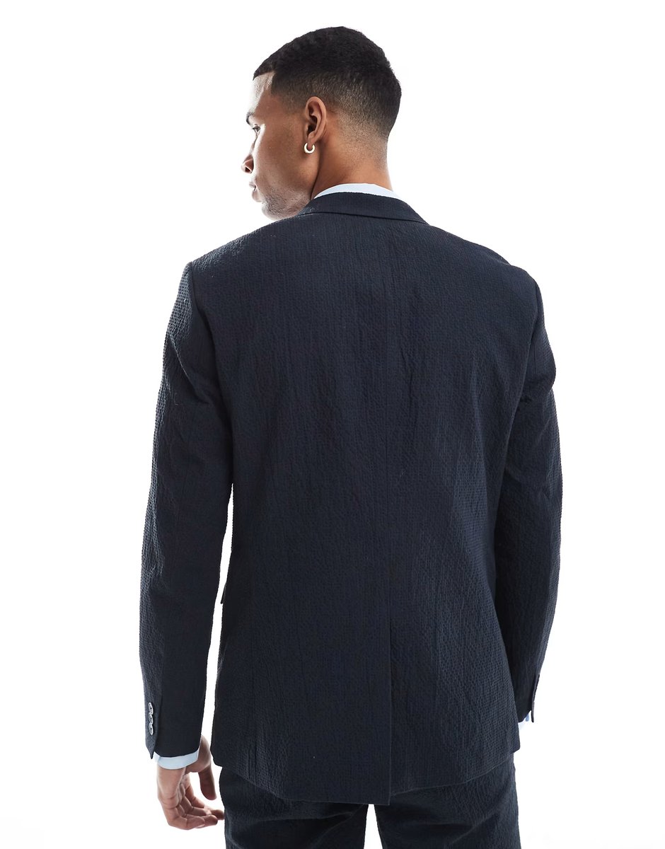 ASOS Jack & Jones Premium seersucker suit jacket in navy - 3