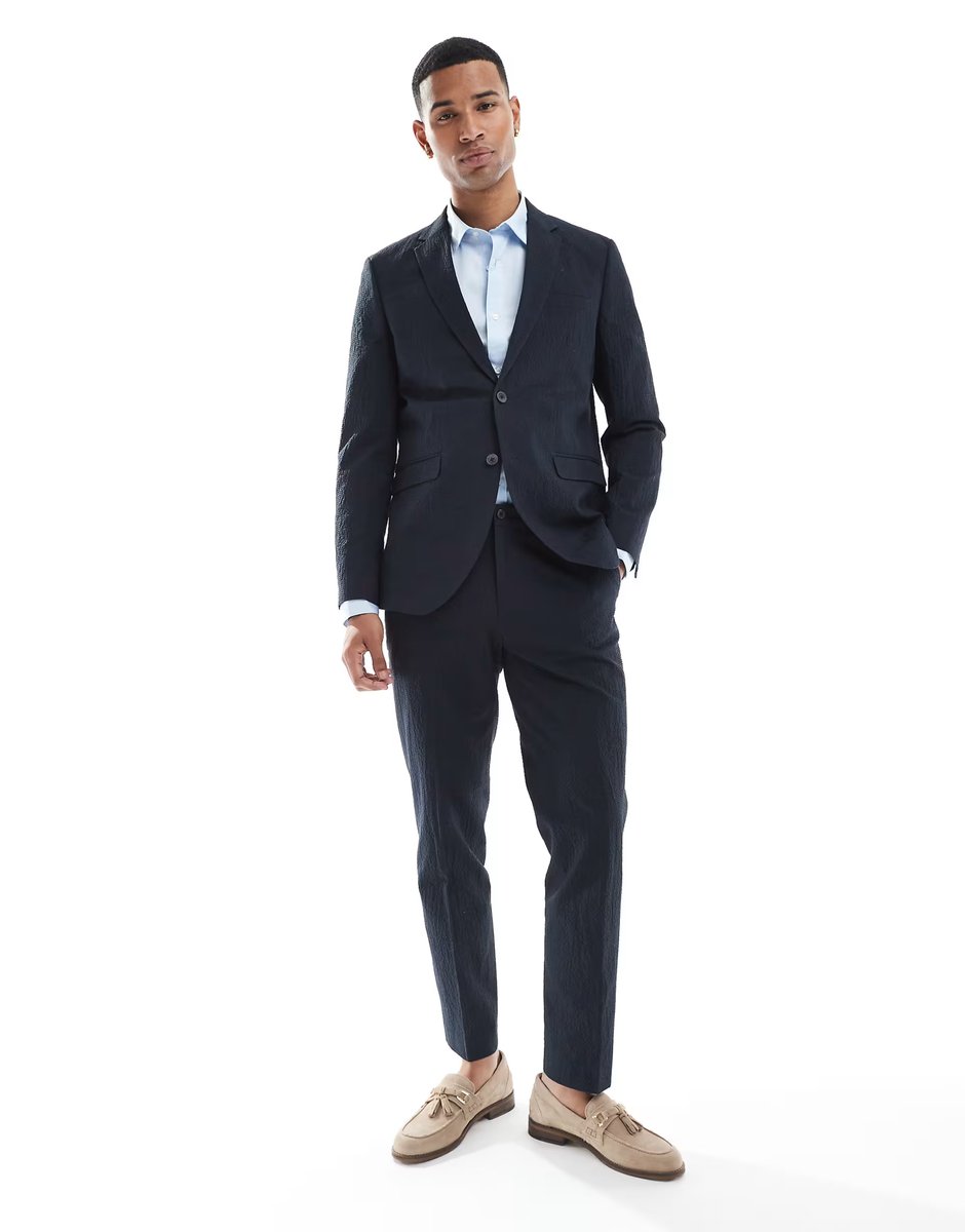ASOS Jack & Jones Premium seersucker suit jacket in navy - 4