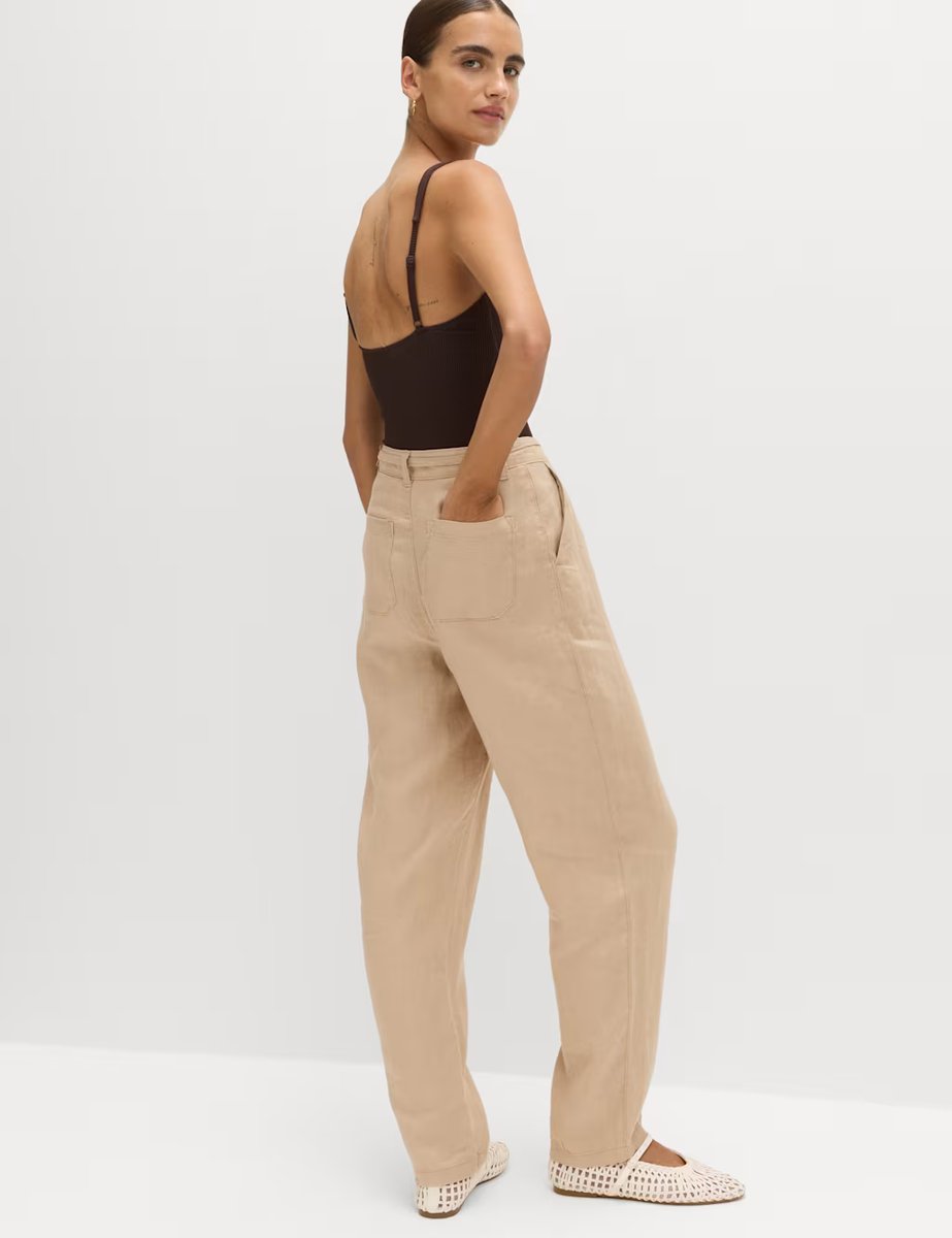 Marks & Spencer M&S Pure Linen Pleat Front Belted Tapered Trousers Sandstone - 3