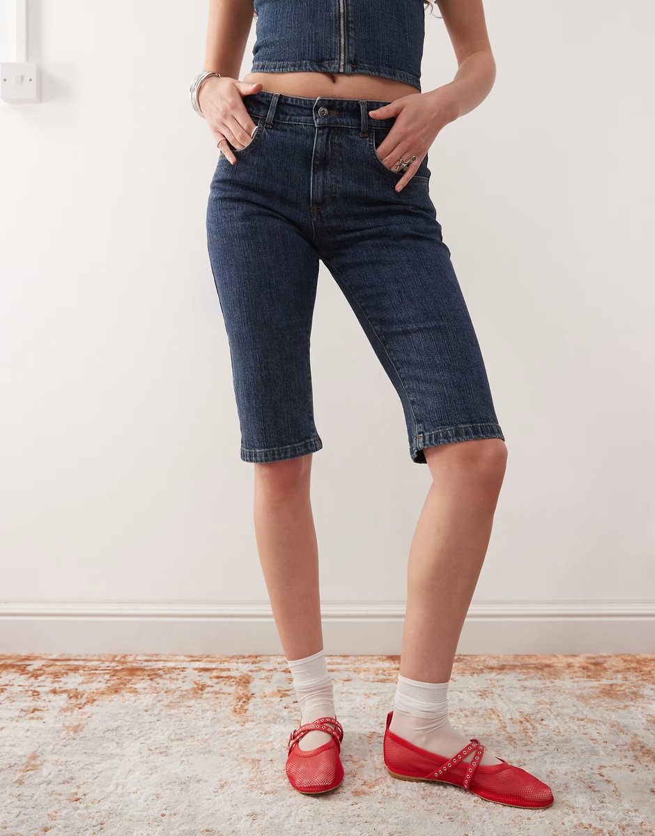 ASOS COLLUSION X000 low rise capri jean co-ord in mid blue - 3