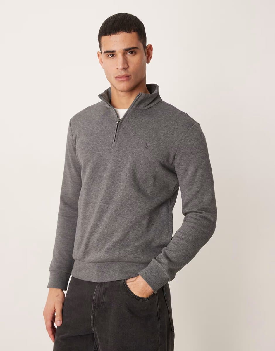 ASOS Polo Ralph Lauren icon logo lightweight double knit tech half zip sweatshirt in grey marl