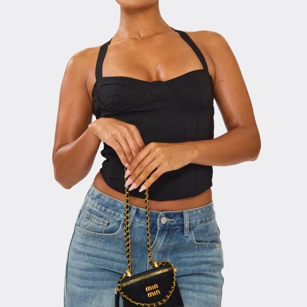 EGO Halterneck Corset Top In Black, Women's Size UK 6 - 2