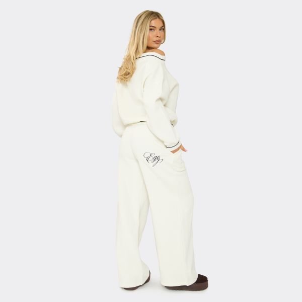 EGO Elasticated Waistband Wide Leg Joggers In Cream, Women's Size UK 6 - 2