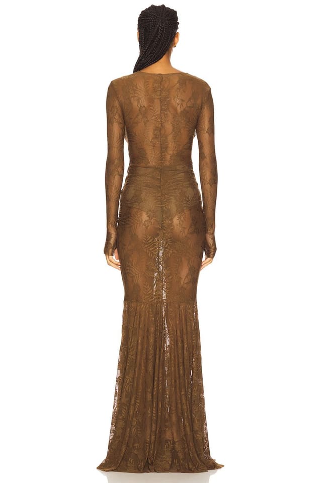 revolve Long Sleeve V Neck Shirred Front Fishtail Gown - 3