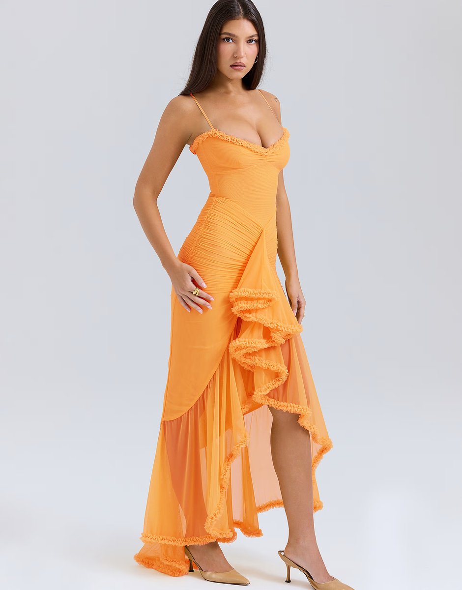 ASOS House of CB Gabbi ruffled front gown in apricot - 3