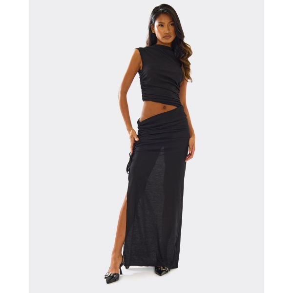 EGO High Neck Ruched Cut Out Detail Maxi Dress In Black, Women's Size UK Large L - 2