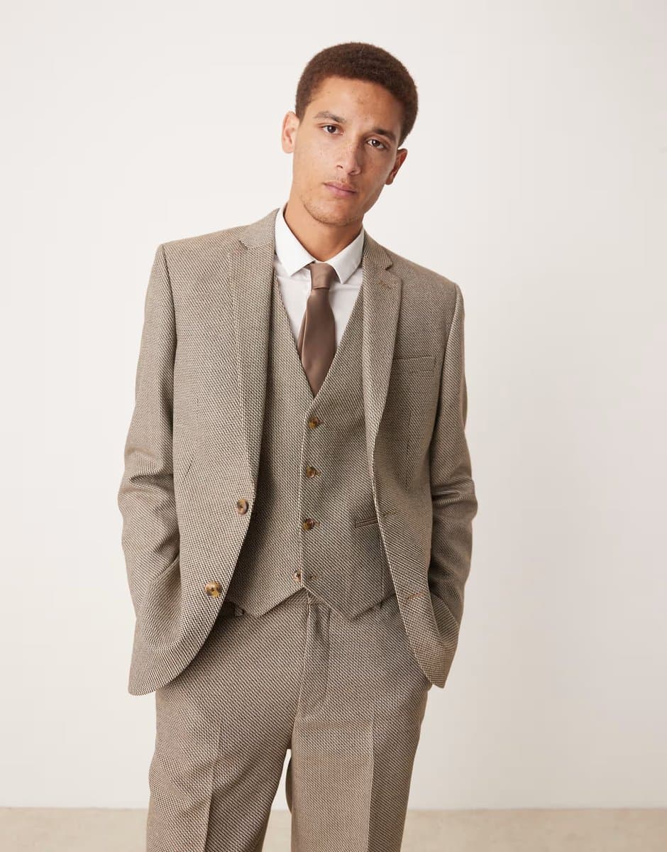 ASOS ASOS DESIGN regular suit jacket in brown basketweave