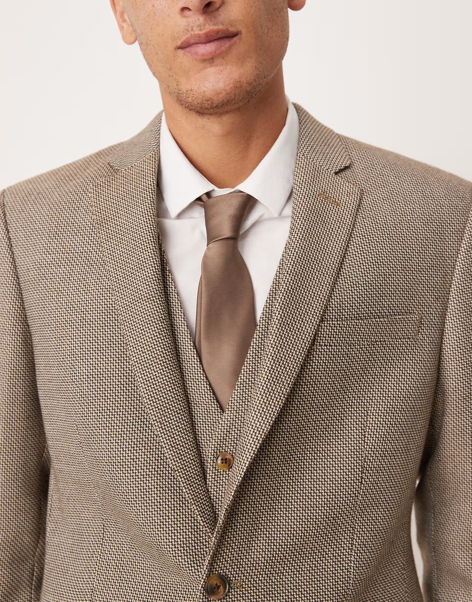 ASOS ASOS DESIGN regular suit jacket in brown basketweave - 3