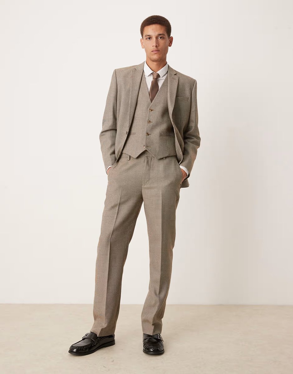 ASOS ASOS DESIGN regular suit jacket in brown basketweave - 4