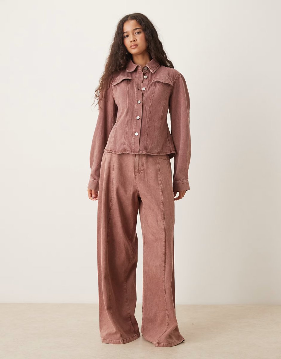 ASOS Ghospell Britt cinched denim shirt co-ord in washed red - 3