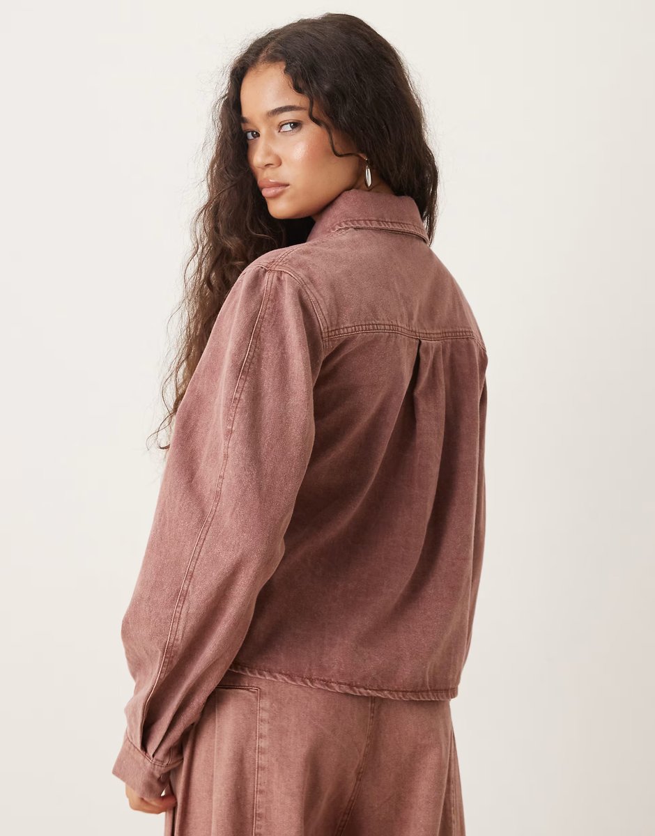 ASOS Ghospell Britt cinched denim shirt co-ord in washed red - 4