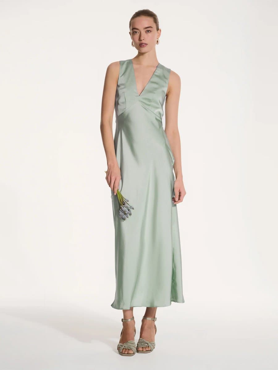 OMNES OMNES Nova Sage Satin-Like Midi Dress