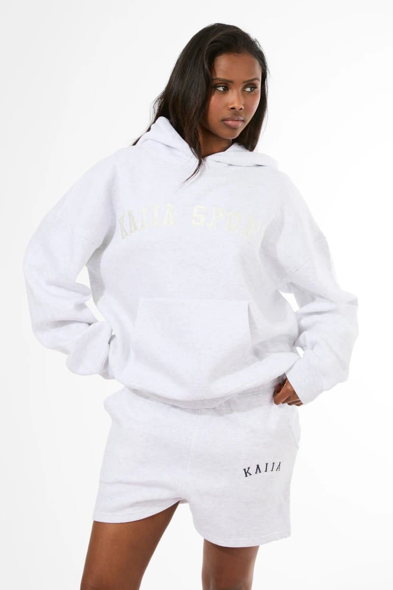 Kaiia Kaiia Sport Oversized Hoodie Light Grey Marl & Cream