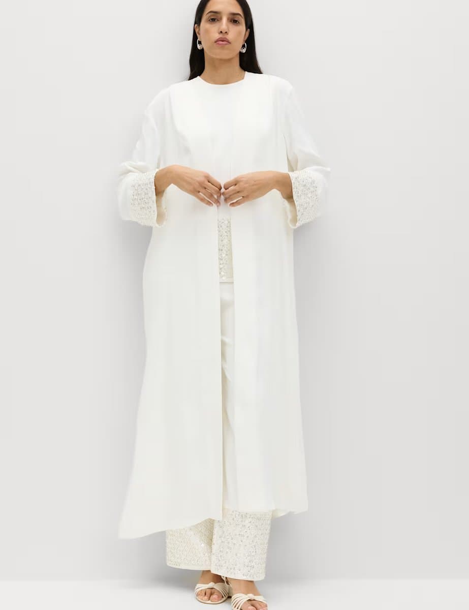 Marks & Spencer M&S Embellished Sequin Kaftan in Ivory