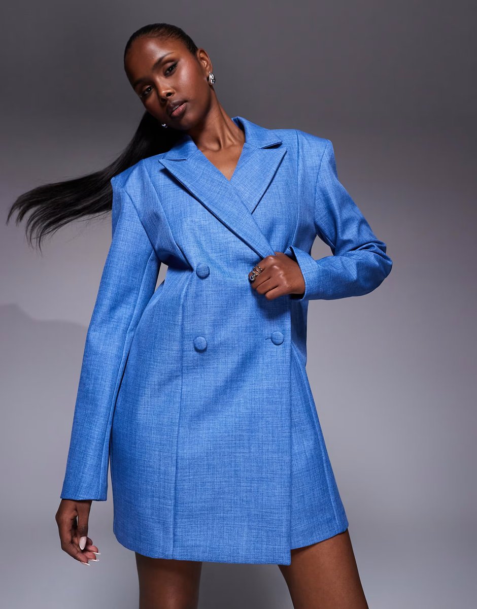 ASOS ASOS LUXE tailored oversized blazer dress in blue - 3