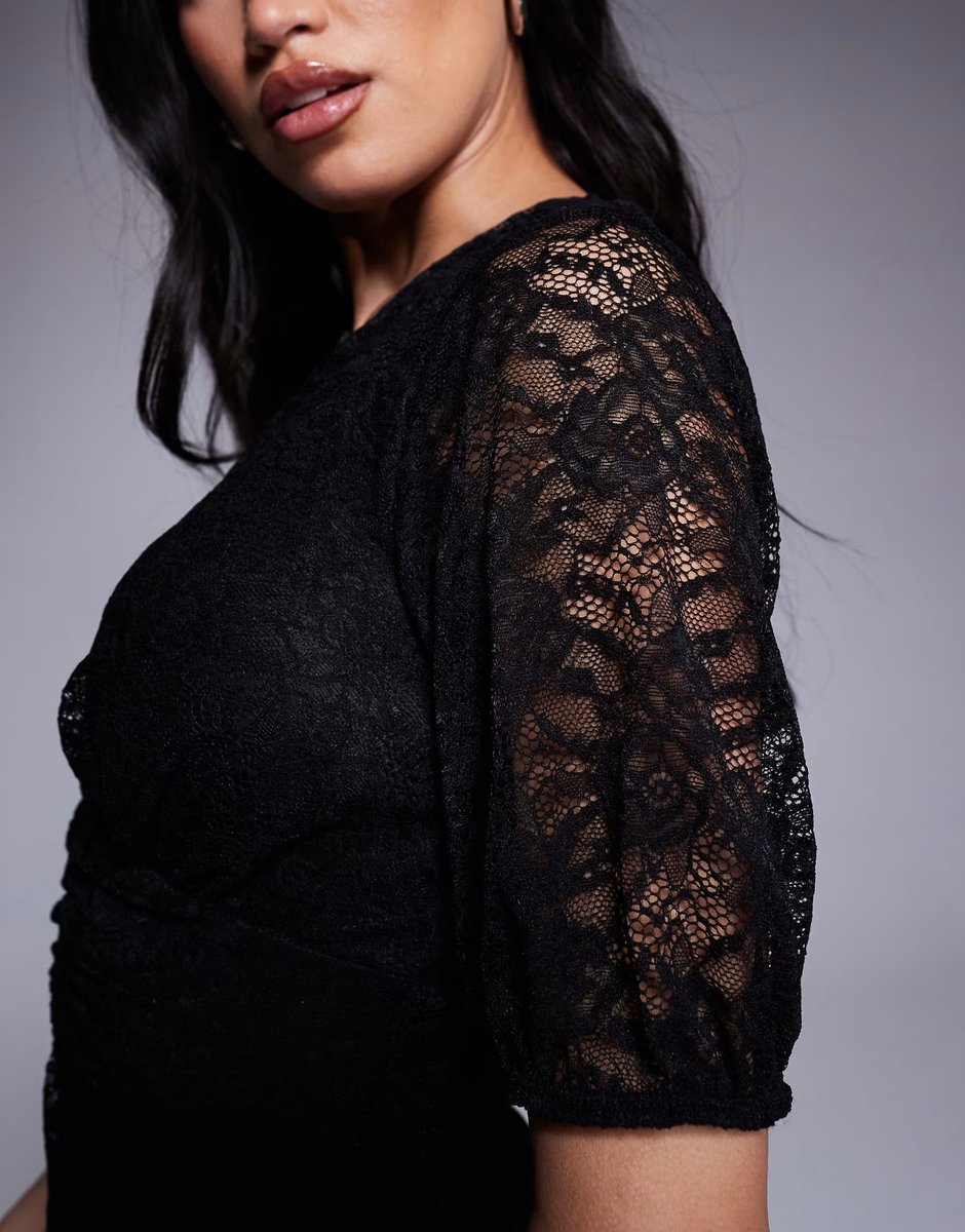 ASOS ASOS DESIGN short sleeve V neck lace midi dress in black - 5