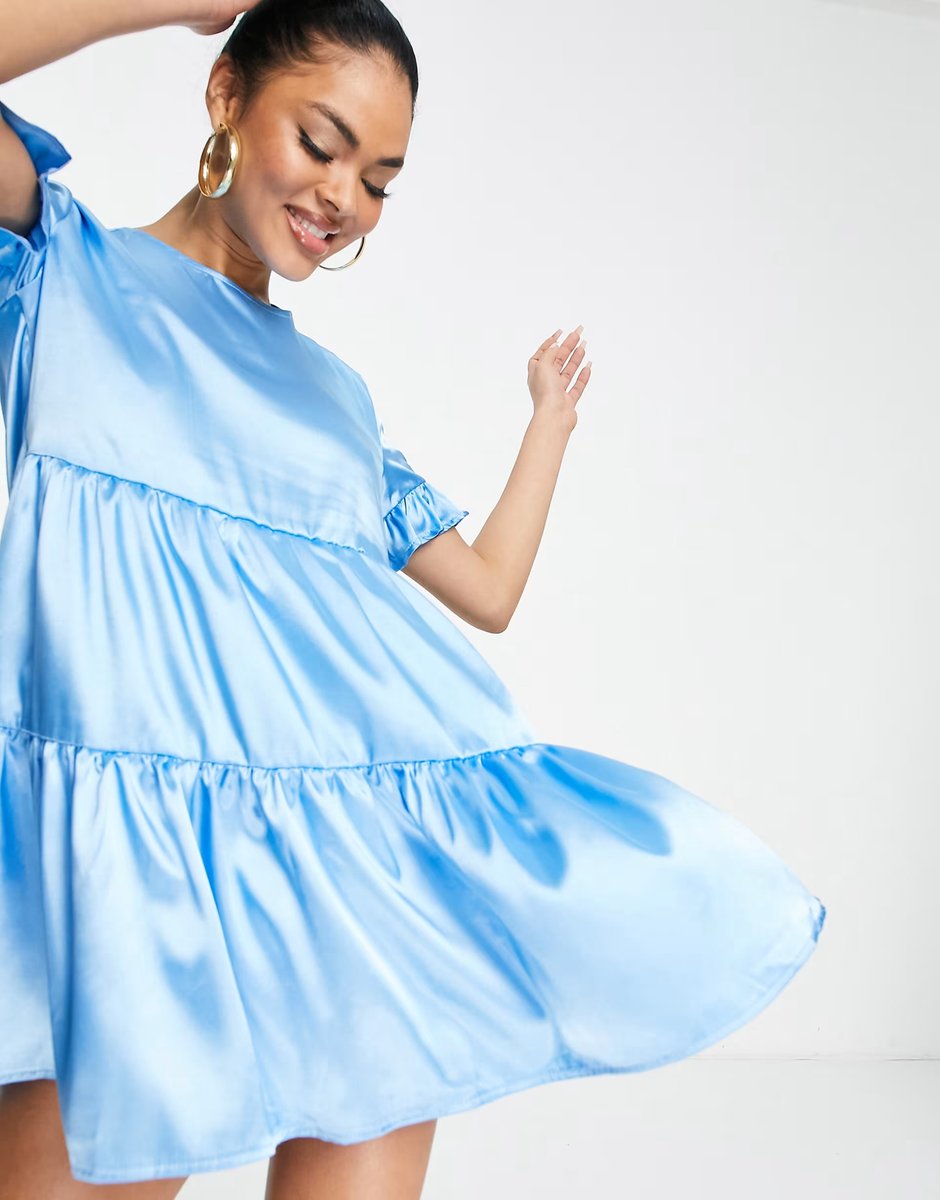 ASOS First Distraction The Label short sleeve smock dress In blue  - 4