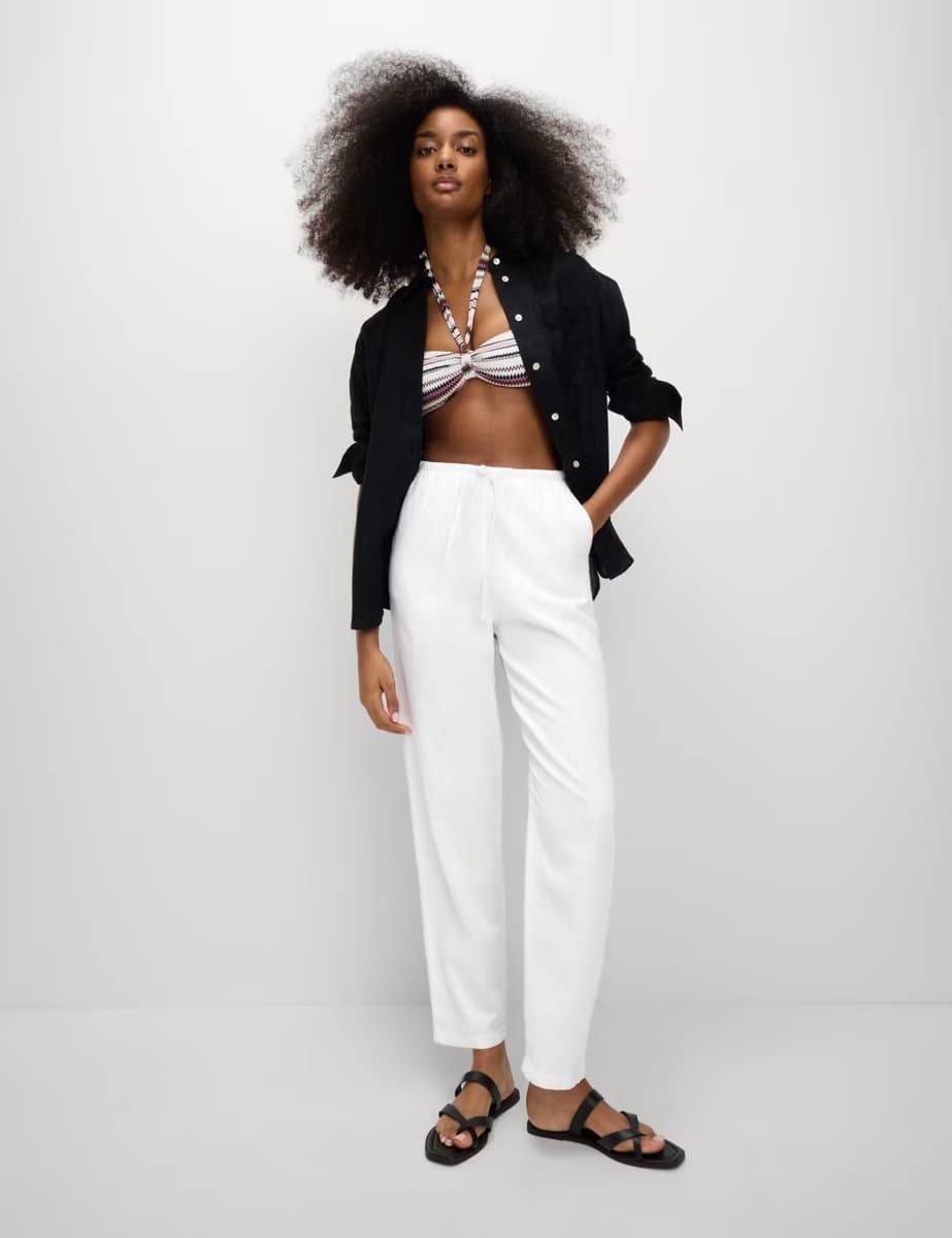 Marks & Spencer M&S Linen-Rich Drawstring Tapered Trousers White