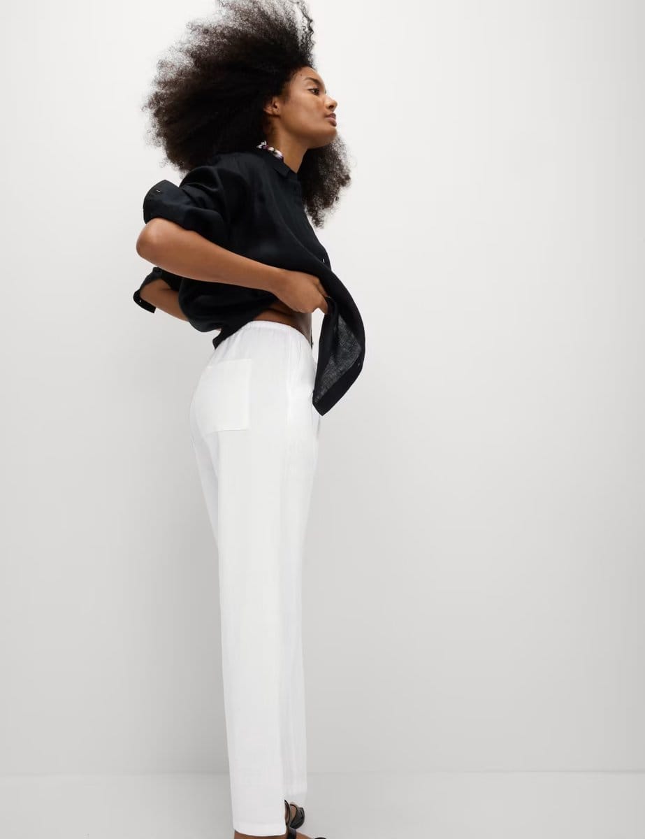 Marks & Spencer M&S Linen-Rich Drawstring Tapered Trousers White - 4
